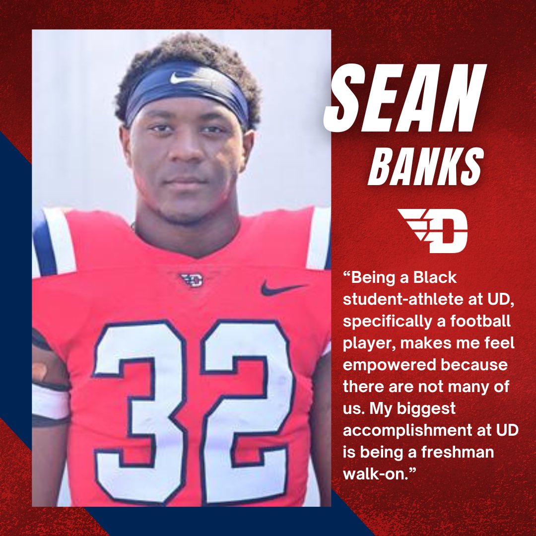 udsaac's tweet photo. Check out today’s Black History Month student-athlete highlight, Sean Banks✈️

Sport: Football
Major: Communication, Media Production
Hometown: Chicago, IL

Here’s what being a Black student-athlete at UD means to him➡️
-
#UDSAAC // #GoFlyers // #Dayton6th https://t.co/fYmr10myyl