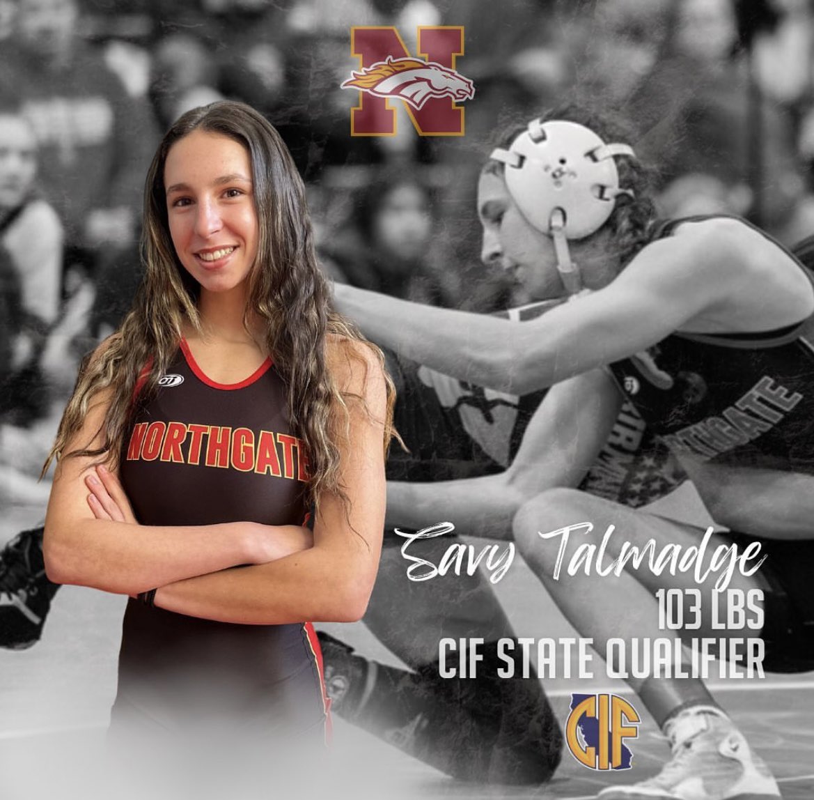 So proud of our girls wrestling down at the CIF state tournaments. Good luck to Savannah Talmadge and Becky Fletcher on your quest for the podium! #BroncoPride <a href="/NorthgateHS/">Northgate High</a> <a href="/northgatehswres/">Northgate High School Wrestling</a>