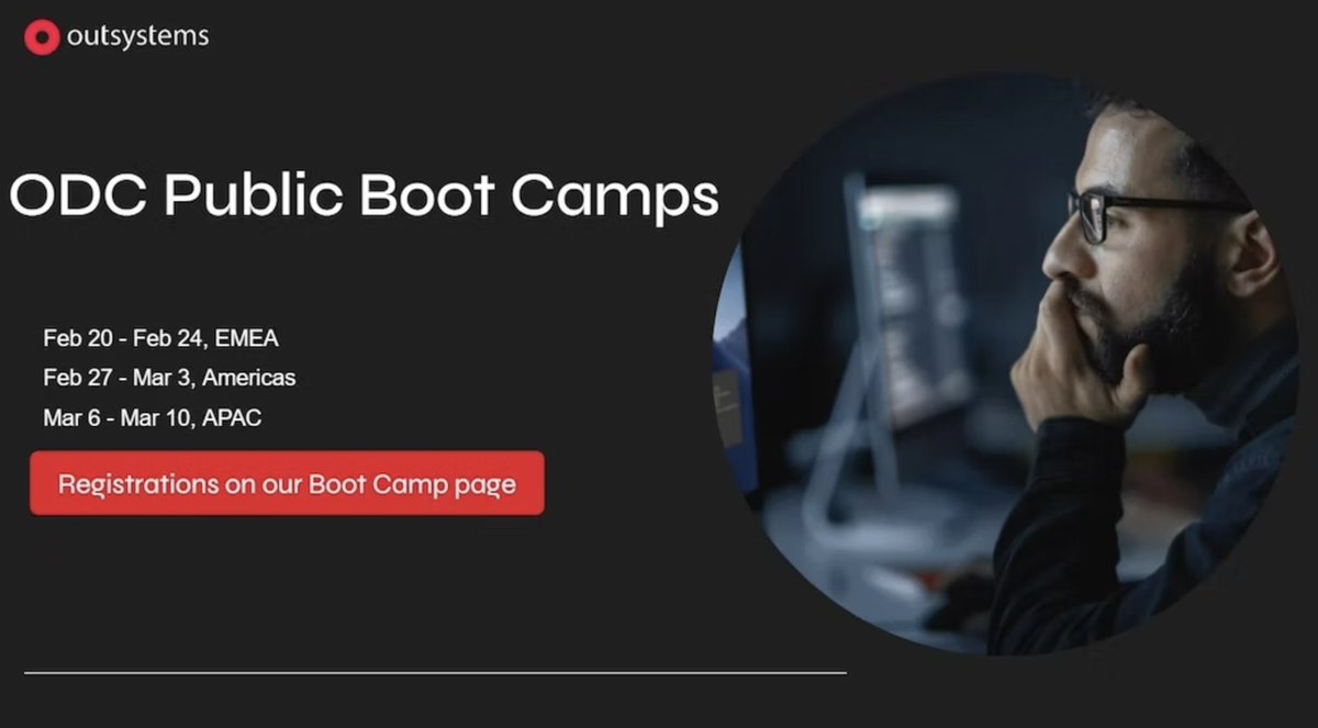 yogeshhuja's tweet image. Registrations for #OutSystems first ODC Public Boot Camps are now open! Sign up now for one of their upcoming sessions:

Feb. 20 Remote | WET, Portugal
Feb. 27 Remote | EST, United States
Mar. 6 Remote | SGT, Singapore

#OutSystemsPartner outs.so/630D52