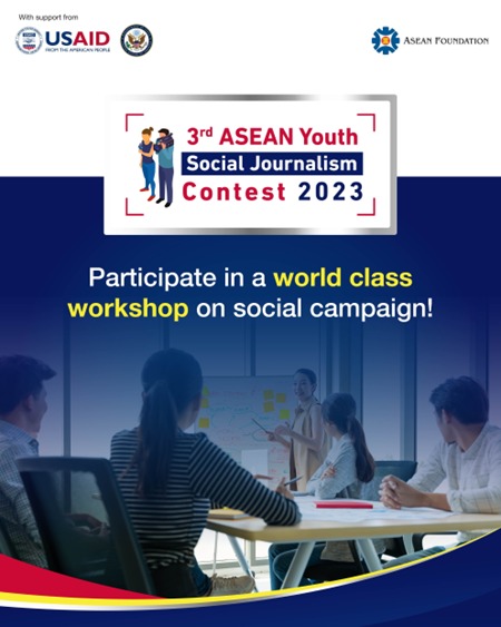 aseanfoundation's tweet photo. Do you have an idea on how to strengthen #CommunityResilience? Apply now for the 3rd ASEAN Youth Social Journalism Contest 2023, supported by @aseanfoundation @asean @usaidasia
Apply by March 3!
#AYSJ2023 #BeASEAN #ASEANisLit #USAIDASEAN https://t.co/z4W7kQVoSF