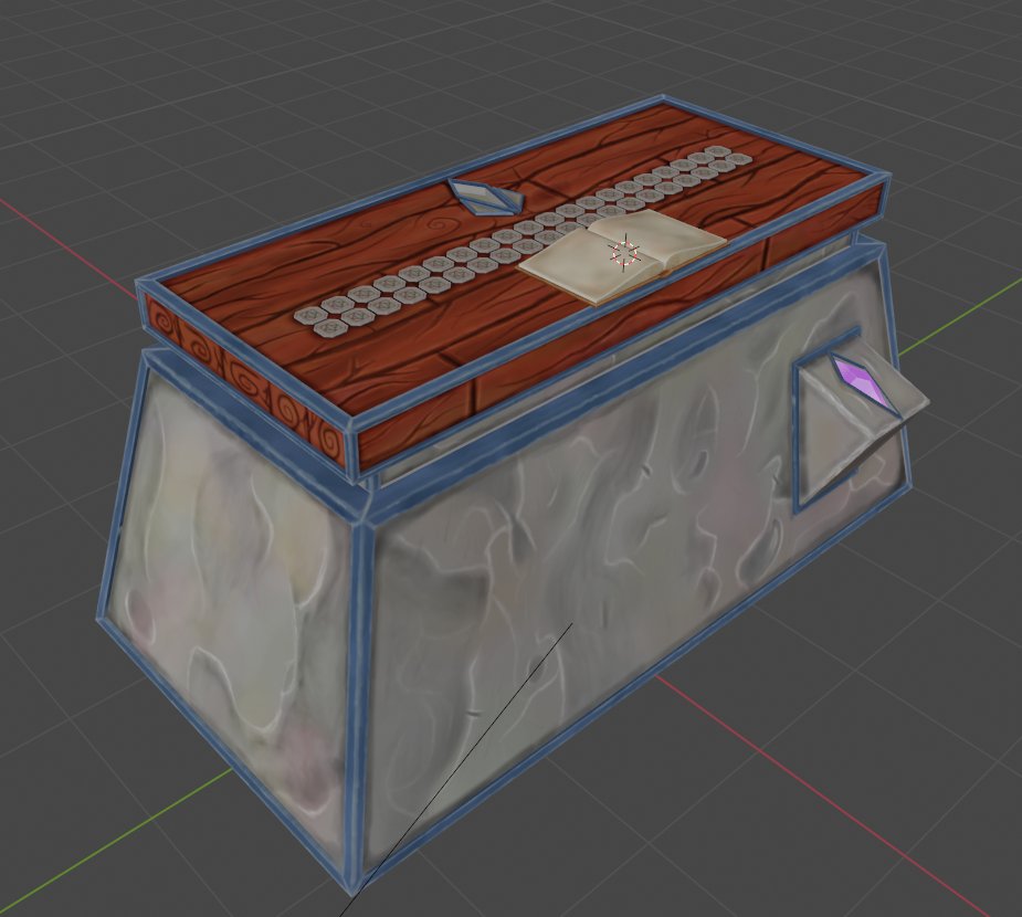 mosquito_byte's tweet photo. A table for crafting some of the most advanced abilities...now needs a shader. 
What do you think? Advice is welcomed.

#blender #3DModel #3dart #stylized #handpainted #gameart #indiegame #indiedev #gamedevelopment #roguelike https://t.co/wSOgEhTVZN