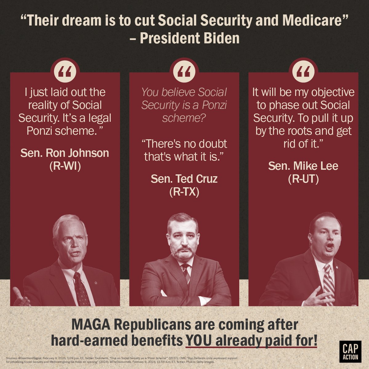 TonyHussein4's tweet photo. Republican Senator Rick Scott said he wants to sunset Social Security and Medicare every 5 years. Ron Johnson said every year! Mike Lee said of SS and Medicare and Medicaid, "It will be my objective to phase out Social Security, to pull it up by the roots, and get rid of it." https://t.co/Jmxl7ViPFh