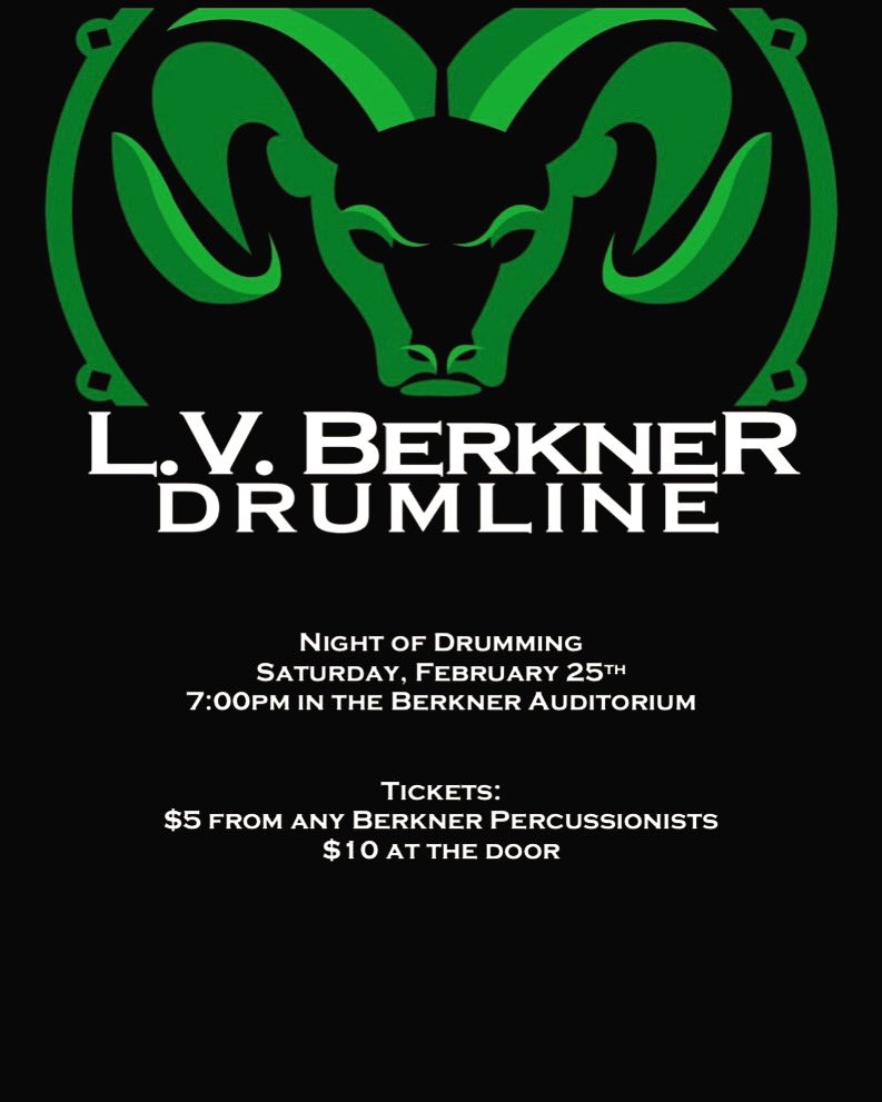 Berkner_Band's tweet photo. Join us for Night of Drumming this Saturday, February 25, 2023, at 7:00 PM in the Berkner Auditorium! 

Purchase your tickets from any percussionist for $5, or purchase them at the door for $10. We hope to see you there!

@kacage @bhsstem @JBradfordRISD https://t.co/bW8YKICf2c