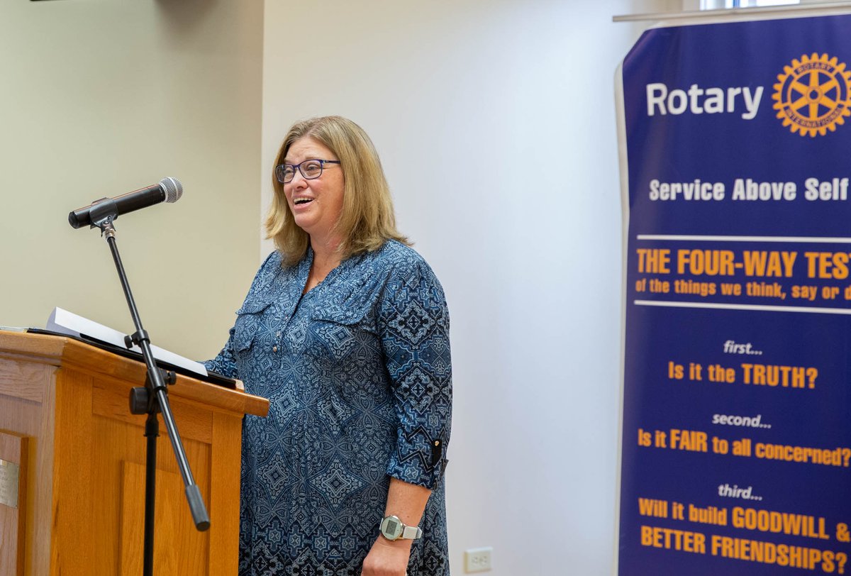 sylvarotary's tweet photo. It was our pleasure to hear from Jackson County Early College English Teacher Inga Sutton, the 2022-23 @JCPSNC Teacher of the Year, at our meeting today. Ms. Sutton's passion for students and teaching shines through. Thank you! We appreciate all JCPS does! https://t.co/zvgYZwUOGS