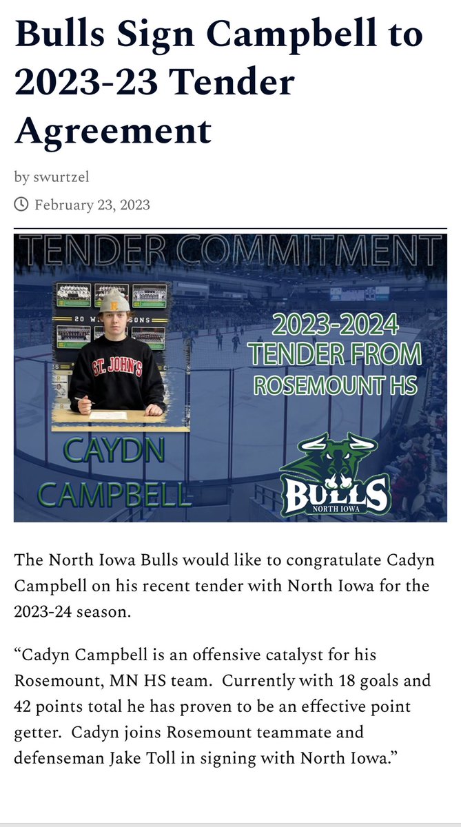 TCAAAHOCKEY's tweet photo. 2004 Tender Alert: Congratulation Cadyn Campbell on your tender to North Iowa in the NAHL! Very well earned. #tclegend https://t.co/7BUDuY6jfr