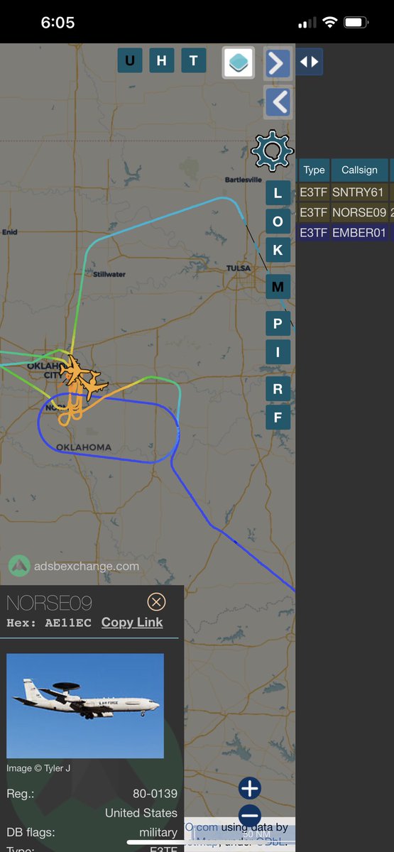 Mr Smith (@internetguy01) on Twitter photo Three #AWACS up near Texas & over Oklahoma tonight
Callsign: #SNTRY61 #NORSE09 #EMBER01
HEX: #AE11E1 #AE11ED #AE11EC
globe.adsbexchange.com/?icao=ae11e1,aβ¦
<a href="/Aviation_Intel/">Tyler Rogoway</a> <a href="/TheIntelFrog/">TheIntelFrog</a> <a href="/vcdgf555/">Evergreen Intel</a> <a href="/ameliairheart/">Amelia Smith</a> Three #AWACS up near Texas & over Oklahoma tonight
Callsign: #SNTRY61 #NORSE09 #EMBER01
HEX: #AE11E1 #AE11ED #AE11EC
globe.adsbexchange.com/?icao=ae11e1,aβ¦
<a href="/Aviation_Intel/">Tyler Rogoway</a> <a href="/TheIntelFrog/">TheIntelFrog</a> <a href="/vcdgf555/">Evergreen Intel</a> <a href="/ameliairheart/">Amelia Smith</a>