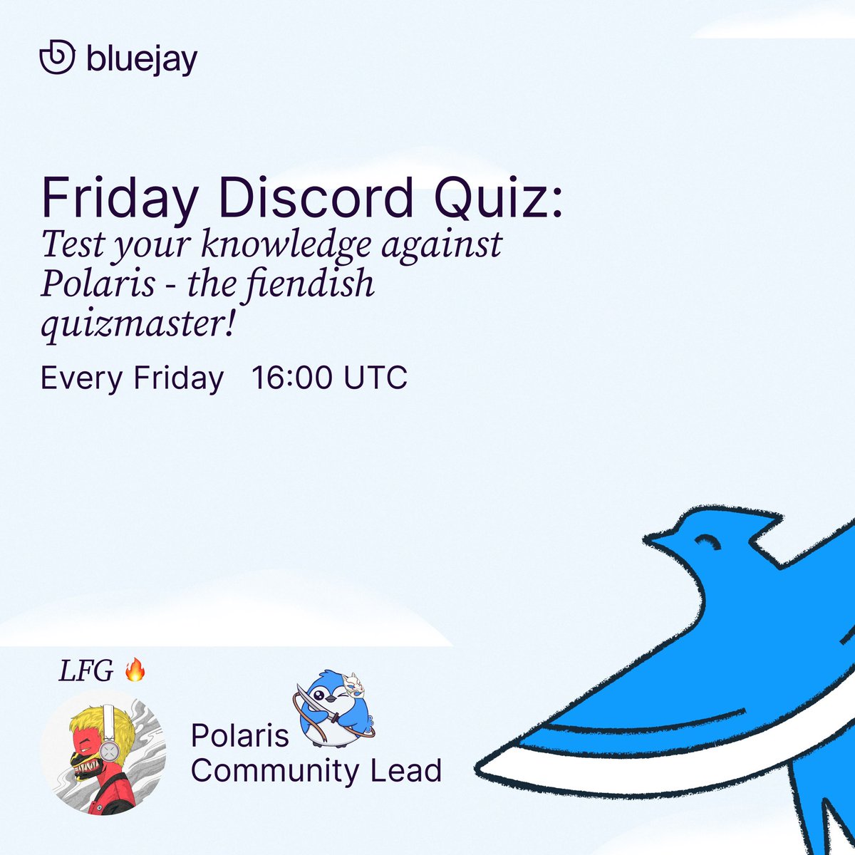 Time for the Friday quiz ⏰

Topic “Stable coins the building blocks for lending and borrowing platforms” 🧱

Attend the quiz to win $BLU 🤑

LFG🔥

discord.gg/Q4V6enZe