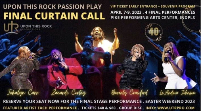 fbwinchesterky's tweet photo. The Winchester Black History and Heritage Committee is inviting you to join them in going to see the final call of "Upon this Rock Passion Play," on April 8, 2023 at 11:00 AM. The cost is $65.00. 
More details are below.
Contact Vache King at 859-333-1663 for more information. https://t.co/H5OwuJTQ1N