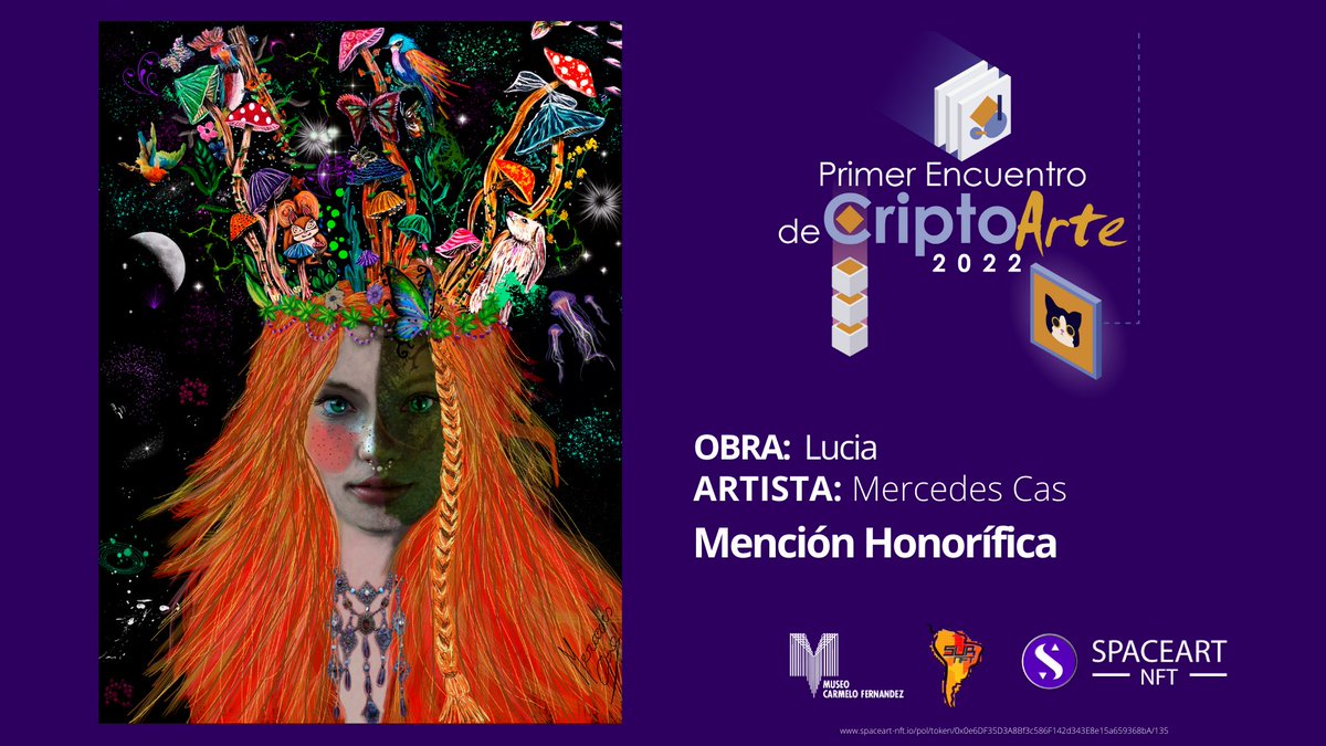 Spacesartnft's tweet photo. Felicidades @mercedescasart por tu mención Honorífica en el primer encuentro de #Criptoarte2022 https://t.co/iVVZW3aVzL