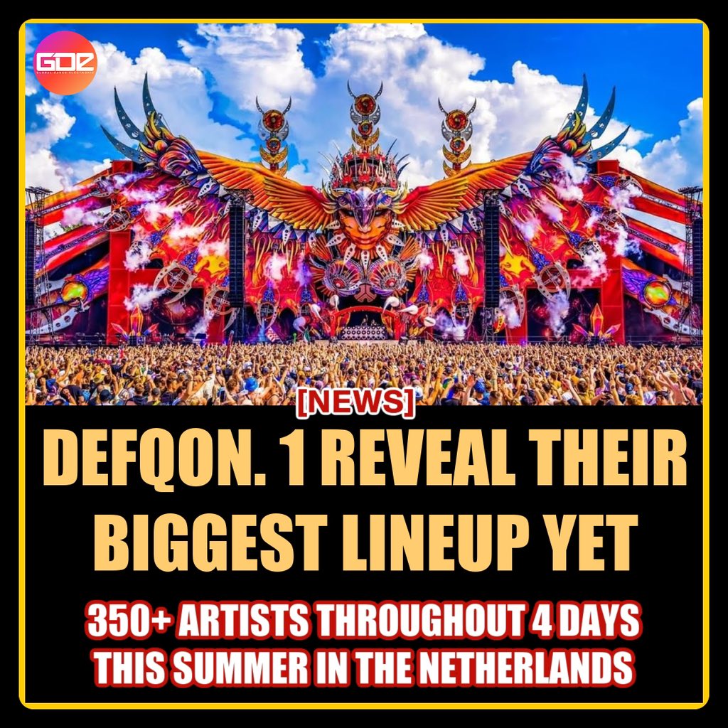 GlobalDanceGDE's tweet photo. The world’s biggest harder styles festival Defqon.1 has revealed its monumental lineup featuring over 350 artists for this year’s Weekend Festival – 4-days of hard-edged sounds and entertainment. 🔥🔥🔥🔥 https://t.co/ysjQ8gabci