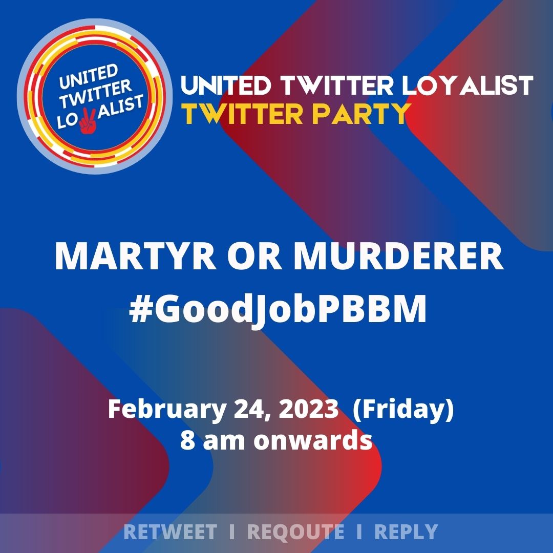__Vincentiments's tweet photo. Promote our tags today by using it.

MARTYR OR MURDERER
#GoodJobPBBM https://t.co/2aIWBsHuyJ