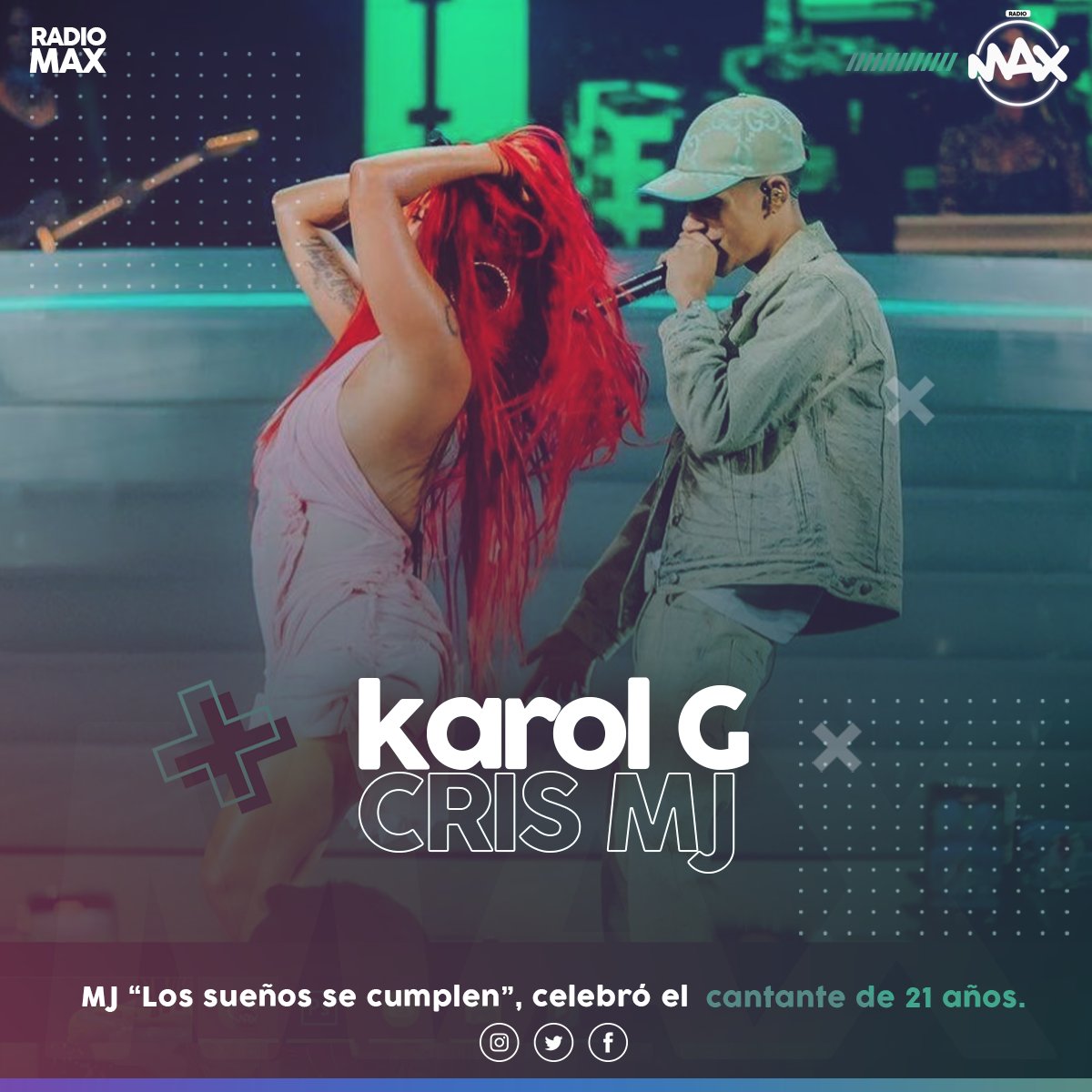 RadioMaxOnline1's tweet photo. #RadioMaxOnline #SeEscuchaBien #KarolG #Karolgfans #crissmj 
Una noche en Medellín con su invitado, el chileno Cris MJ, quien también apareció sobre el escenario. “Los sueños se cumplen”, celebró el cantante de 21 años.
✅ Descarga nuestra APP  ! https://t.co/btifHjkzFQ📲 https://t.co/oPSInyJoHj