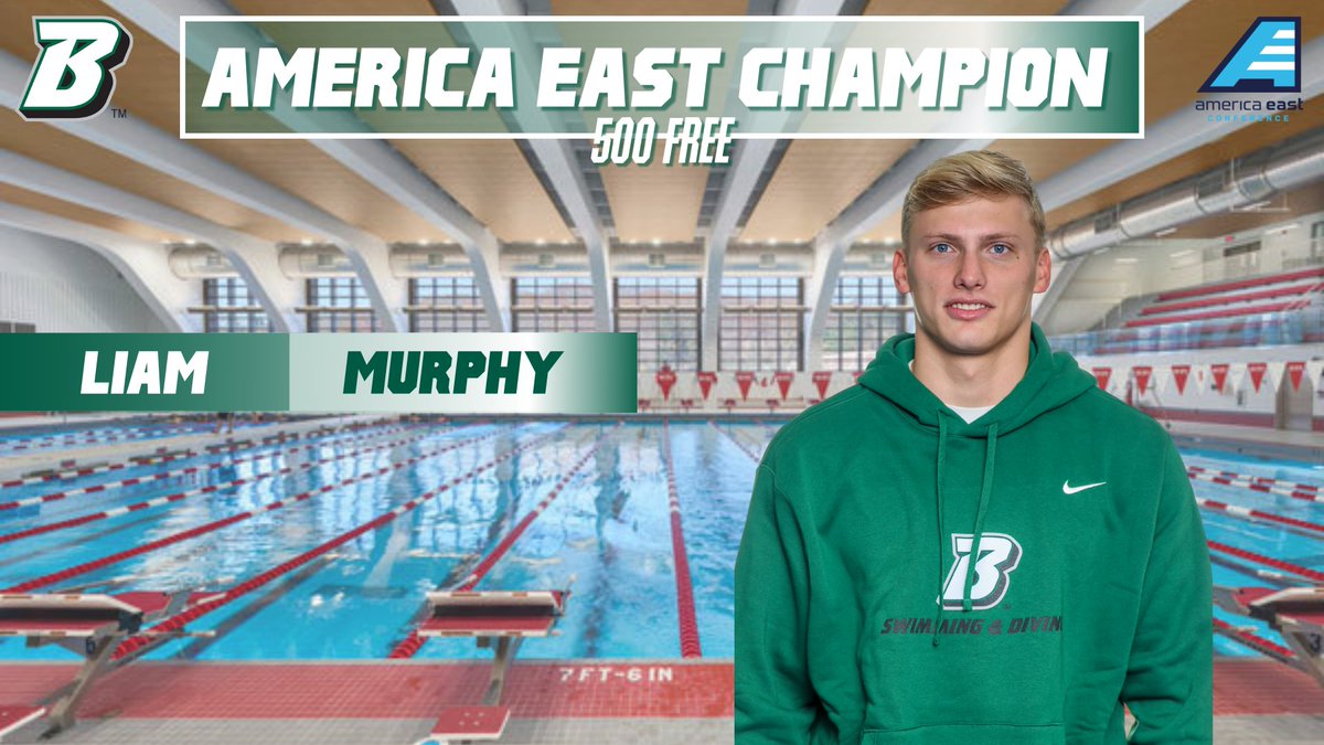 BinghamtonSWIM's tweet photo. FOR THE RECORD: With his win the men's 500 free at the @AmericaEast meet tonight, Liam Murphy has now won four individual titles during his career and has swam on a pair of first-place relays! #AEChamps https://t.co/e9Epn44Ylm