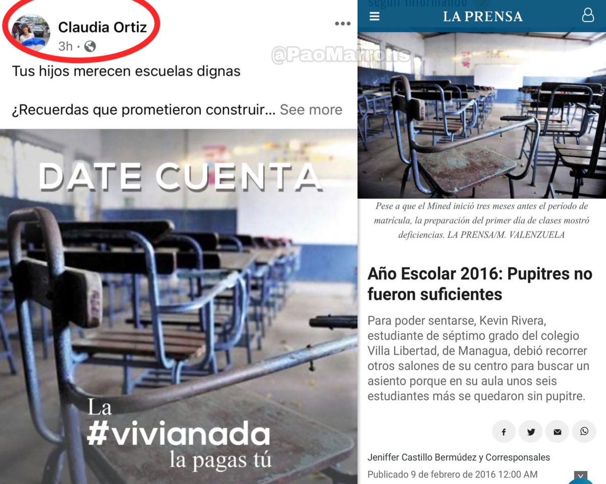PaoMarrohs's tweet photo. La Diputada residual del VAMOS ocupa fotos de Nicaragua para atacar al buen trabajo que está llevando acabo el Gobierno del Presidente @nayibbukele en materia de Educación, paso a paso vamos saliendo del precario sistema de educación que nos heredaron el FMLN y ARENA. https://t.co/Gp5I2UxLFP