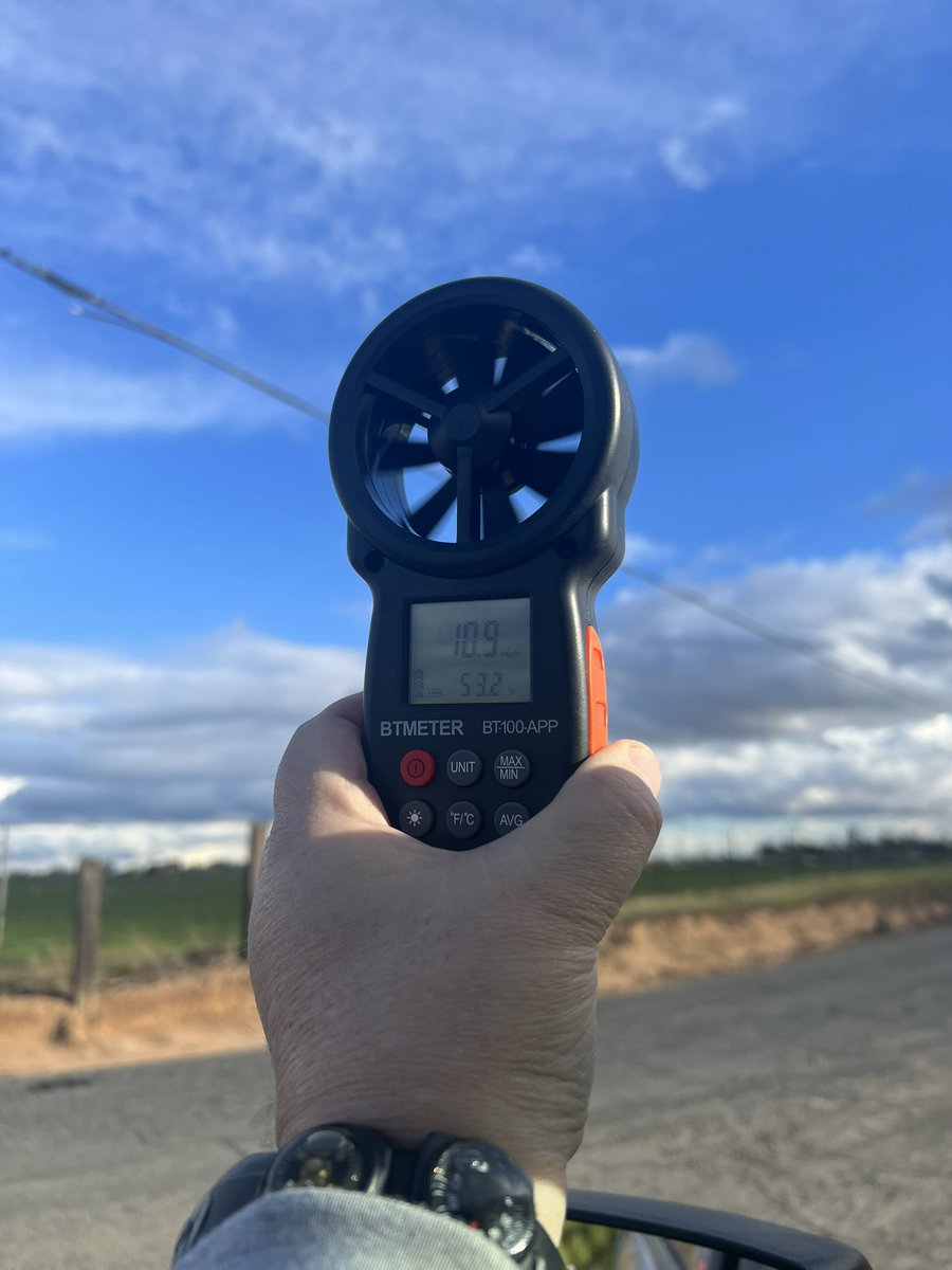 NorCal_Skywarn's tweet photo. With all the wind today I had to come out and test the  BTMETER.  I was in #Elverta in North #SacramentoCounty.  Clouds are moving NorthEast Winds at 10 gusting to 15Mph. Temp says 52° but with the Wind Chill felt like 32°! #CAWx #SacWx https://t.co/bSFXX0w0dT