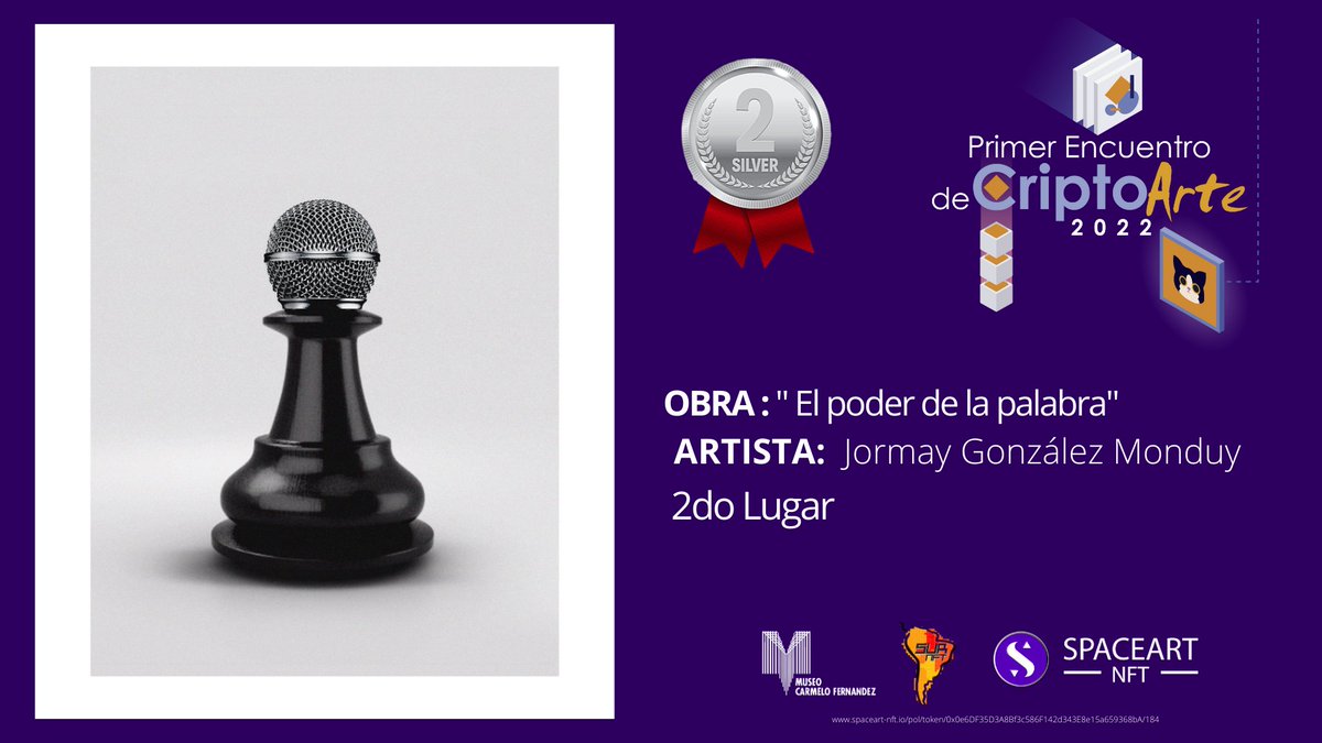 Spacesartnft's tweet photo. En el 2do lugar del primer encuentro de #Criptoarte2022 tenemos al artista @MonduyJormay https://t.co/jlwsOj7Ox5
