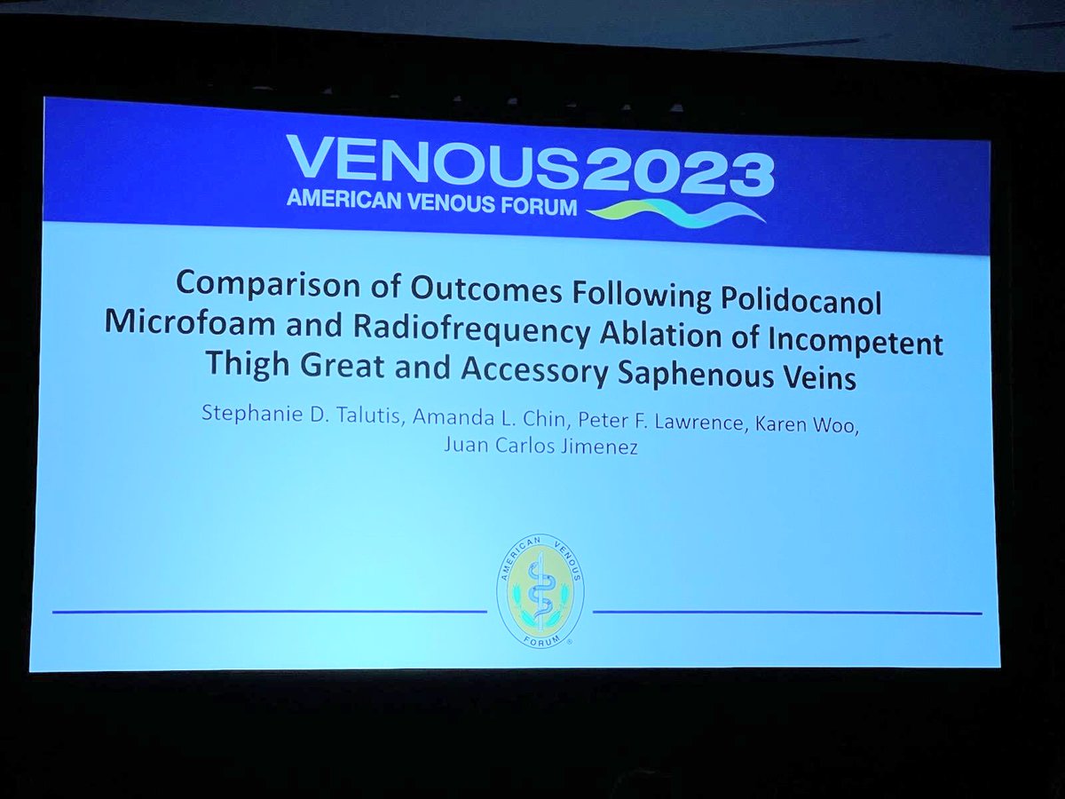 We're super proud of our senior fellow @StephieT_MD! She did a fantastic job presenting the project she did with her mentor @DrJCJimenez on microfoam ablation vs RFA at the @VenousForum.