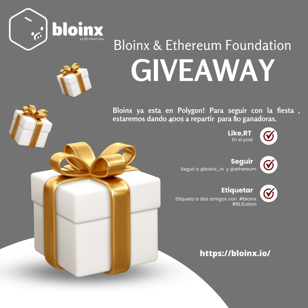 bloinx_io's tweet photo. Nos hemos asociado con @ethereum para incentivar la participación de mujeres en el ecosistema. 🎁 $400 a repartir entre las 80 ganadoras.
Entrar:
✅ Me gusta + RT
✅ Seguir a @bloinx_io y a @ethereum
✅ etiquetar a 2 #Cryptofriends.
Únete aquí 👉 https://t.co/E336LIiPvd https://t.co/iI1MY7rqHg