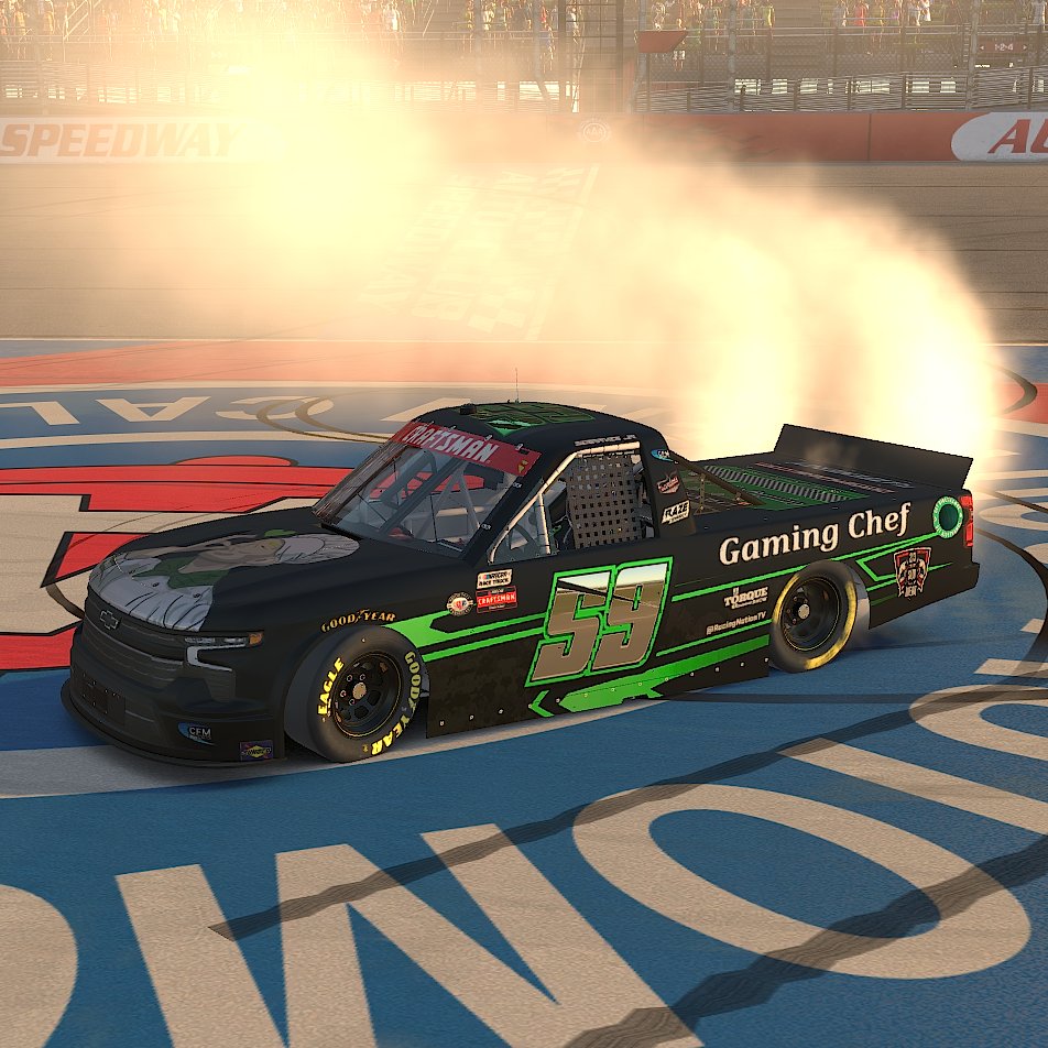 cfm_esports's tweet photo. π 2 for 2 in 2023!
@kmc.voices picks up win #2 of the 2023 @iRacing Nascar Truck Series season!
This victory is #43 of his iRacing career.
Big shoutout to @The_GamingChef and @213simwear for supporting the entire #CFM59 team!
#CFMeSports
#iRacing
#SimRacing
#eSports https://t.co/pA7NSBDKAq