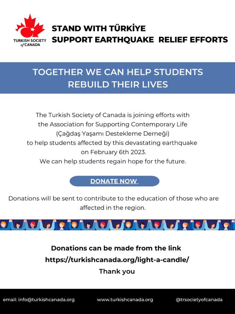 Light a Candle for students affected by this devastating #eartquaketurkey 
#kahramanmarasearquake 
<a href="/CagdasYasamDD/">ÇYDD-Çağdaş Yaşam</a> 
#trsocietyofcan 
turkishcanada.org/light-a-candle/