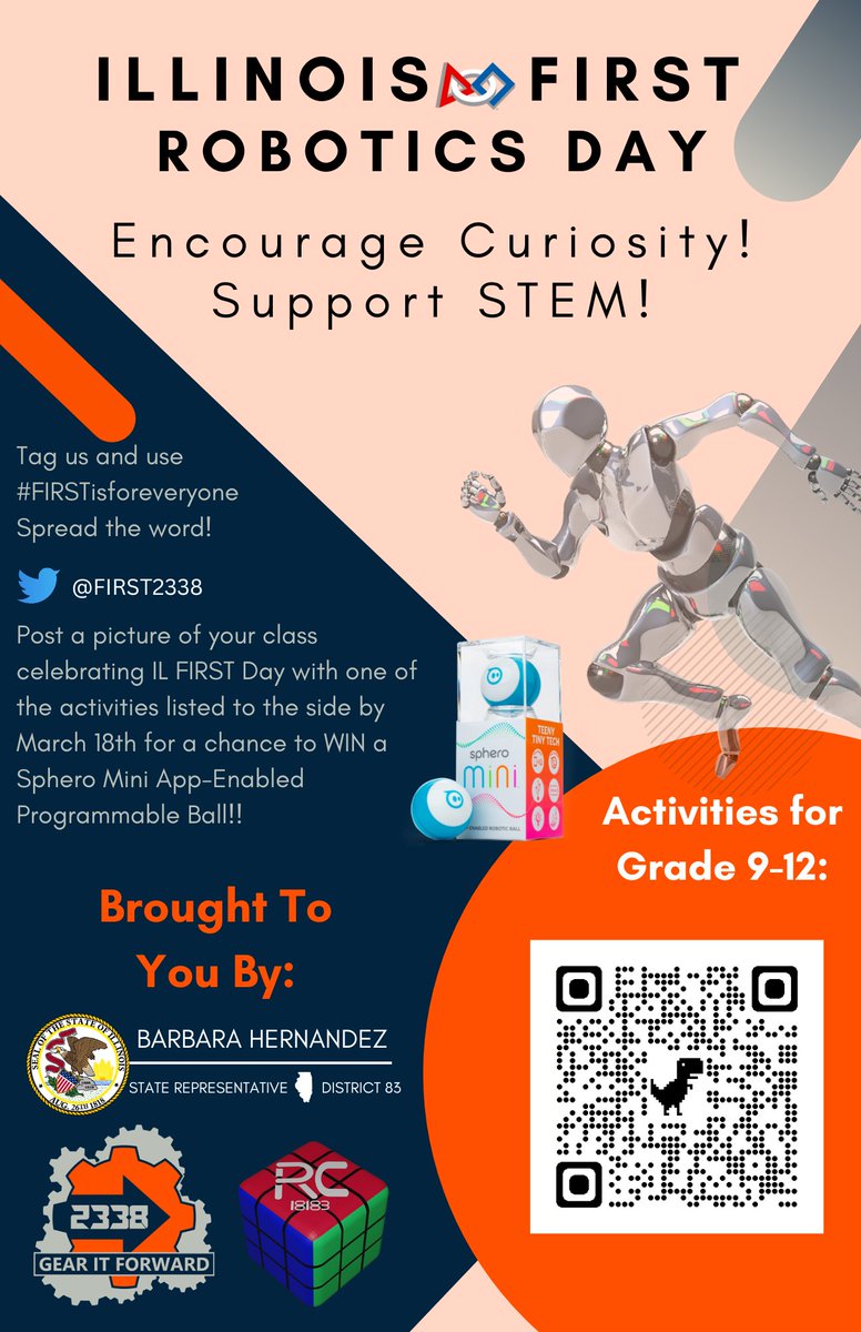 FIRST2338's tweet photo. This season we are partnering w/ @barbara_isabel to bring you @IllinoisFIRST ROBOTICS DAY. Let's celebrate #STEM together &amp; show how #FIRSTisForEveryone. Participate &amp; Tag us for your chance to WIN! Grades PreK-5, 6-8 &amp; 9-12 activities available. #morethanrobots #DiversityFIRST https://t.co/yhhJoHed9H