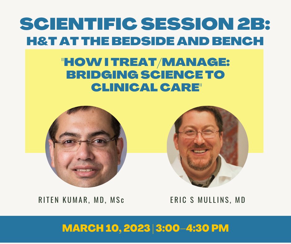 HTRStoday's tweet image. Get ready for a knowledge-packed event! Our faculty, including @kumar_riten, and @ericsmullins, will share the latest advancements in hemostasis and thrombosis at #HTRS2023. #classicalheme