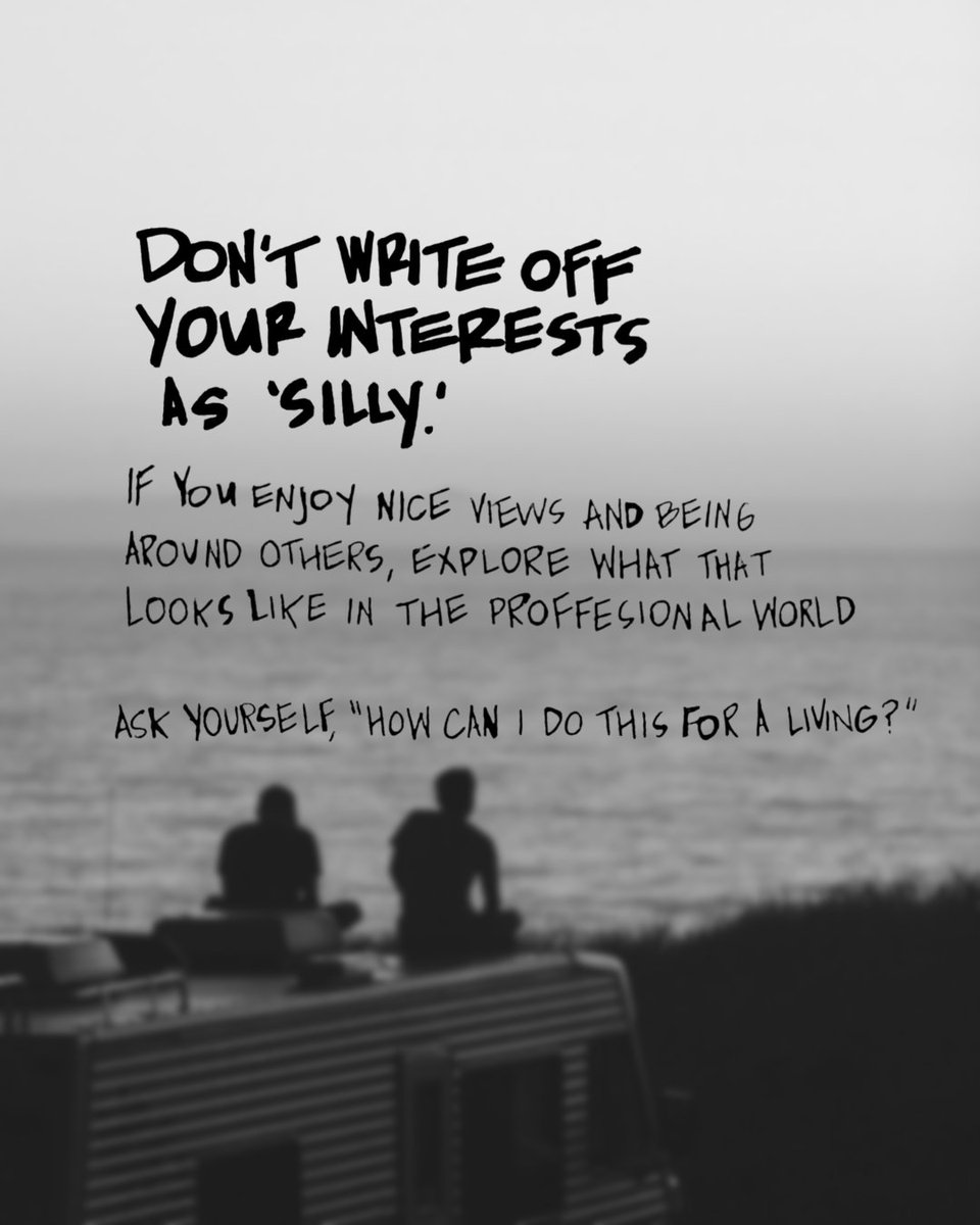 RoadtripNation's tweet photo. It's easy to look at your career through a pretty narrow lens. You might think, "I need to do something that's going to make money and provide stability." We want to add something else to the mix... your interests! Our career advice? Start with what you like. https://t.co/MPDaCywk9d