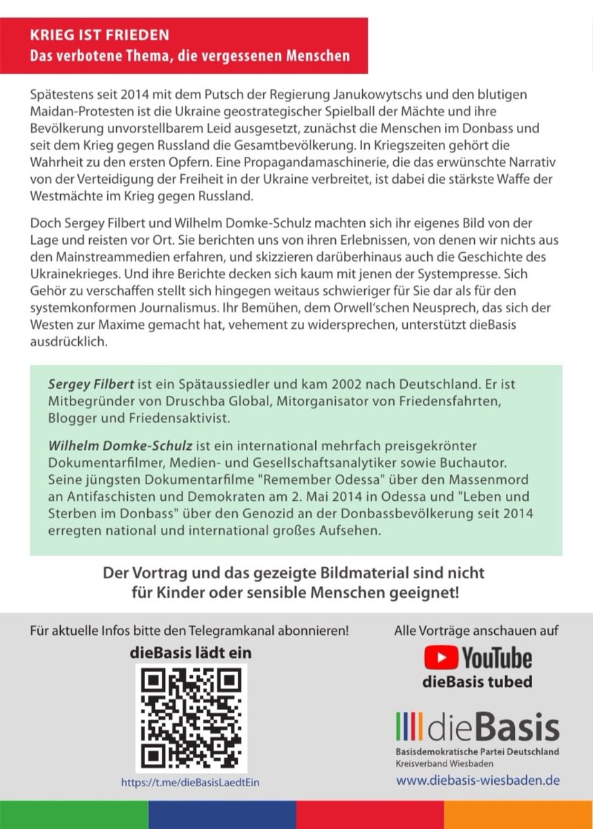 Die Räume der @Stadt_Wiesbaden in #Wiesbaden-Dotzheim sind zur Herberge für #dieBasis geworden, die für den 09.03. zu russischer Kriegspropaganda einläd. Na wenn es so weitergeht planen die dort noch den System-Change 🤷🏻‍♀️