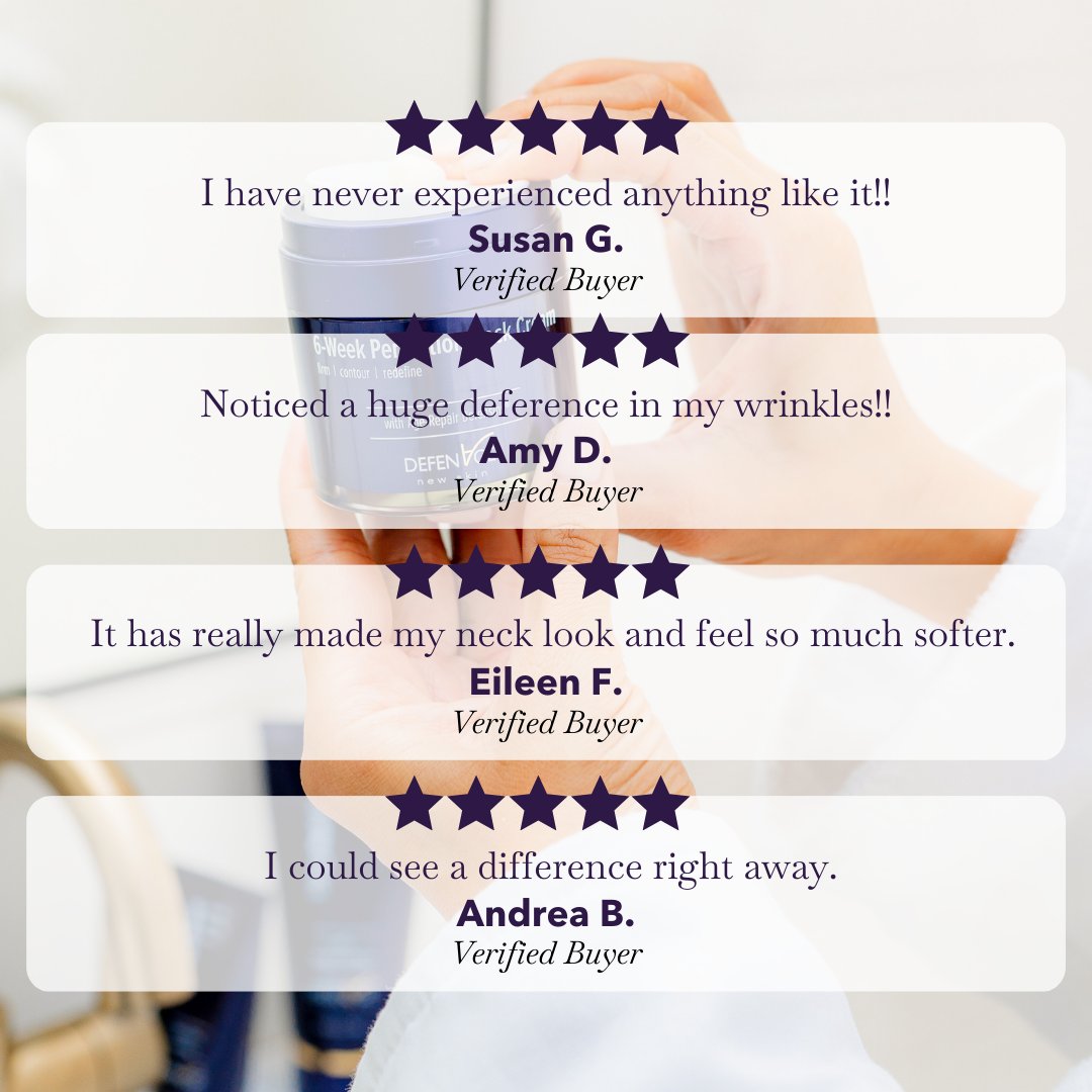 Results you CAN't deny. Our 5-star neck cream is more than just loved by all... It works. 

⭐⭐⭐ ️️⭐️ ⭐

FINAL HOURS: Buy One Neck Cream, Get One 50% OFF! Discount applied at checkout.️
-
#DefenAge #TurkeyNeck #TechNeck #VenusRings #NeckCream