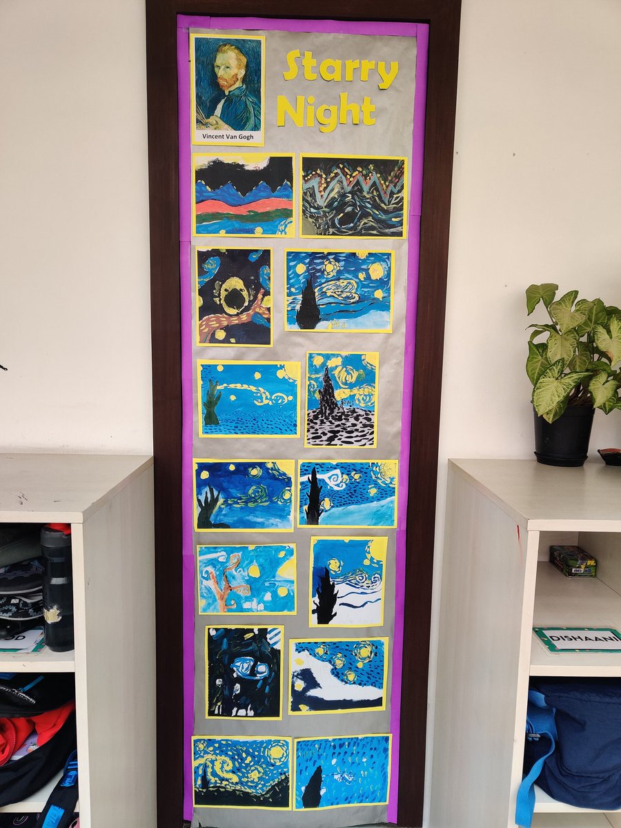 Year4T's tweet photo. #year4 corridors echoing the ethos of   #GlobalGoals #sdg9 and the dreams of #vangogh
@TBS_Delhi 
@JenWilliamsEdu @TracyTyndale @_aditigandhi_ @VandanaVanagar @imdeepika @Chitra122 
#vangogh360 https://t.co/NGBJPfPpHj