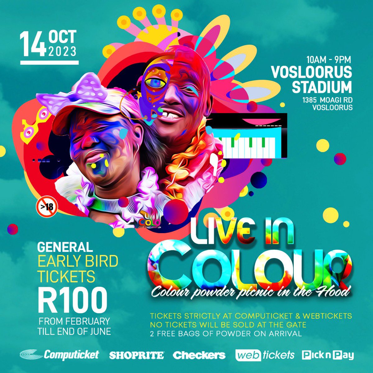 live_incolour's tweet photo. Early Bird General and VIP tickets are now available at your nearest Shoprite/Pick n Pay stores nationwide.
#Liveincolourpicnic
#14October2023
#VosloorusStadium https://t.co/VaJv7HZPh7
