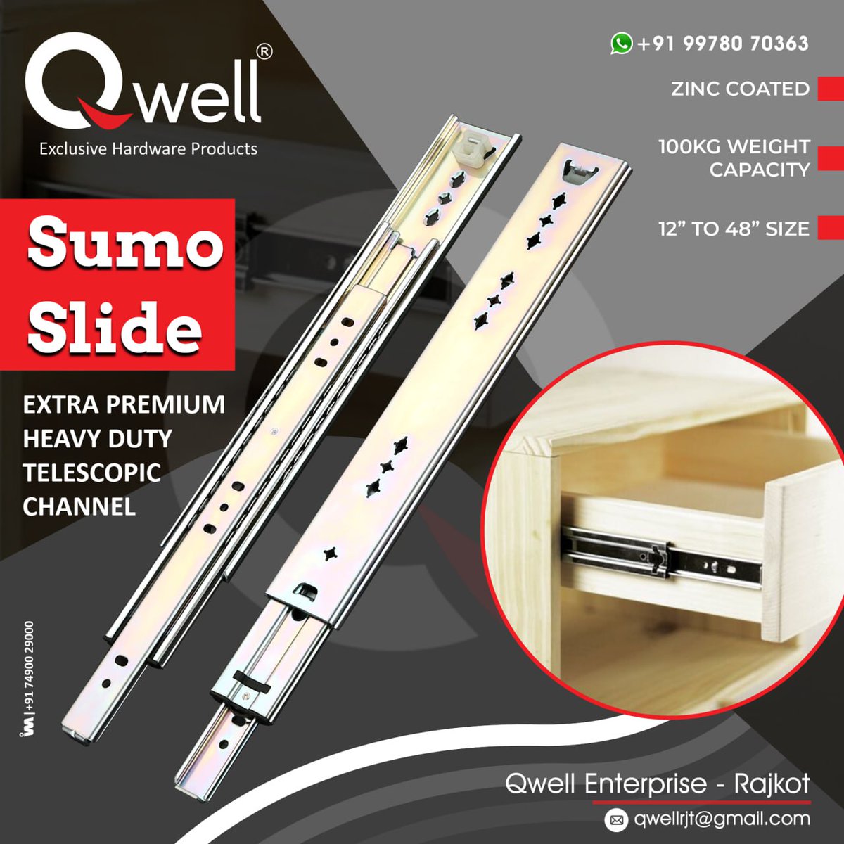 ibais_hardware's tweet photo. QWELL ENTERPRISE (RAJKOT)
For enquiry via WhatsApp click:
https://t.co/wD6tTykSMJ
Mr. Gaurav Kansagara - +91 99780 70363
#telescopicchannel #drawerchannel #draweraccessoris #drawerfitting #telescopichardware
.
@IBAISMEDIA https://t.co/PUtOsvB0Kd