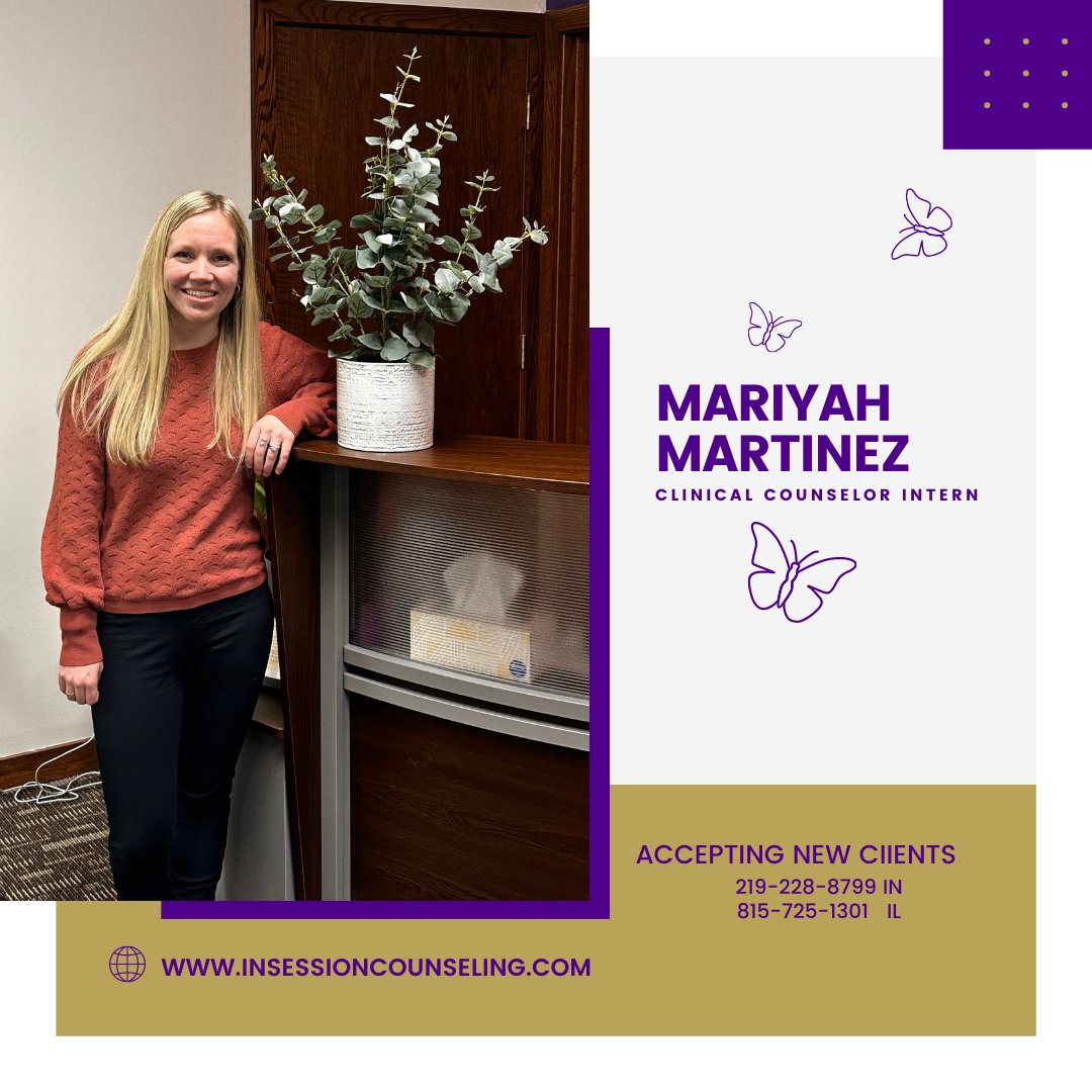 InSesCounseling's tweet photo. Mariyah is Accepting New Clients
To schedule an appointment, contact us at 
Appointments@InSessionCounseling.com
or call 219-228-8799 or 815-725-1301

#Adults #Teens #Depression #Anxiety #Adjustment 

#Counselor #Indiana #Illinois #Texas #Highland #Munster #Schereville #Hammond https://t.co/G2xH1KJjjS