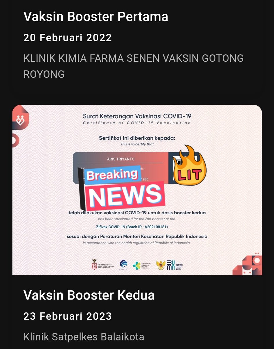 Ark_ei's tweet photo. Mantap Booster 2 di balaikota jakarta langsung keluar sertivikatnya..top #balaikotajakarta #booster2 #sinopharm #zifivax https://t.co/CCbCyhPGHv