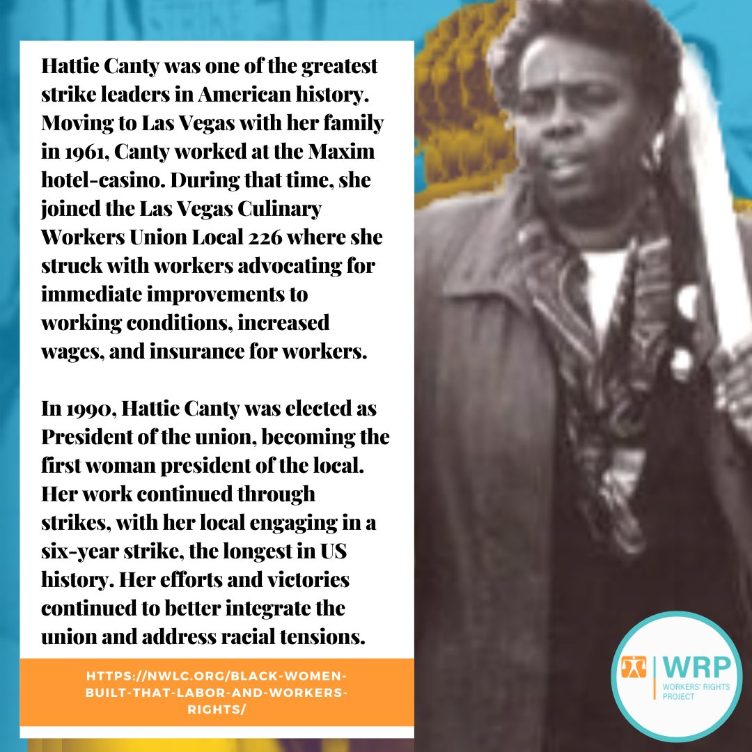 As we honor #BHM  and those who have been at the forefront of Black liberation and racial equality, we pay tribute to #BlackWomen who have led the fight for justice and equality at work. Today we honor Hattie Canty, one of the greatest strike leaders in US history. #UnionStrong
