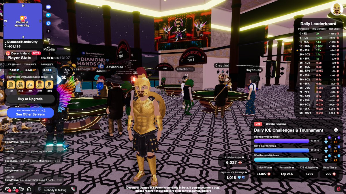 mikeross015's tweet photo. Quick session playing #ICEPoker in Diamond Hands City @decentraland @DecentralGames https://t.co/yeK2cns2cw