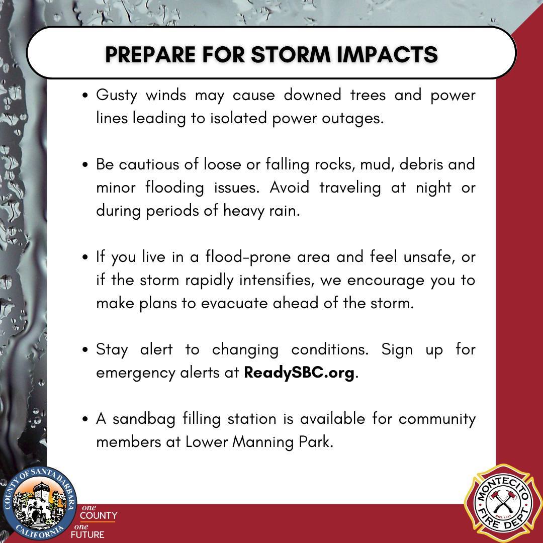 montecitofire's tweet photo. A Winter Storm Advisory has been issued by @countyofsb. @NWSLosAngeles has also issued a Flood Watch for our area. At this point, no evacuations are being considered for Montecito. Stay alert to changing conditions. More information➡️ https://t.co/IUCaOHebQt https://t.co/GWNIsNJX5T