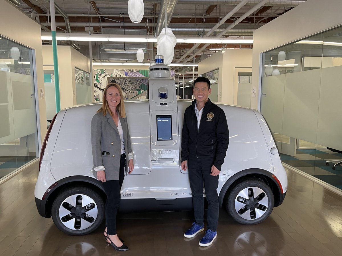 KatStevns's tweet photo. Thank you @Evan_Low for spending time w/ us @nuro talking about electric, autonomous delivery. Appreciate your leadership on all things innovation! #safety #equity #jobs #sustainability https://t.co/7IVWb0g9t6