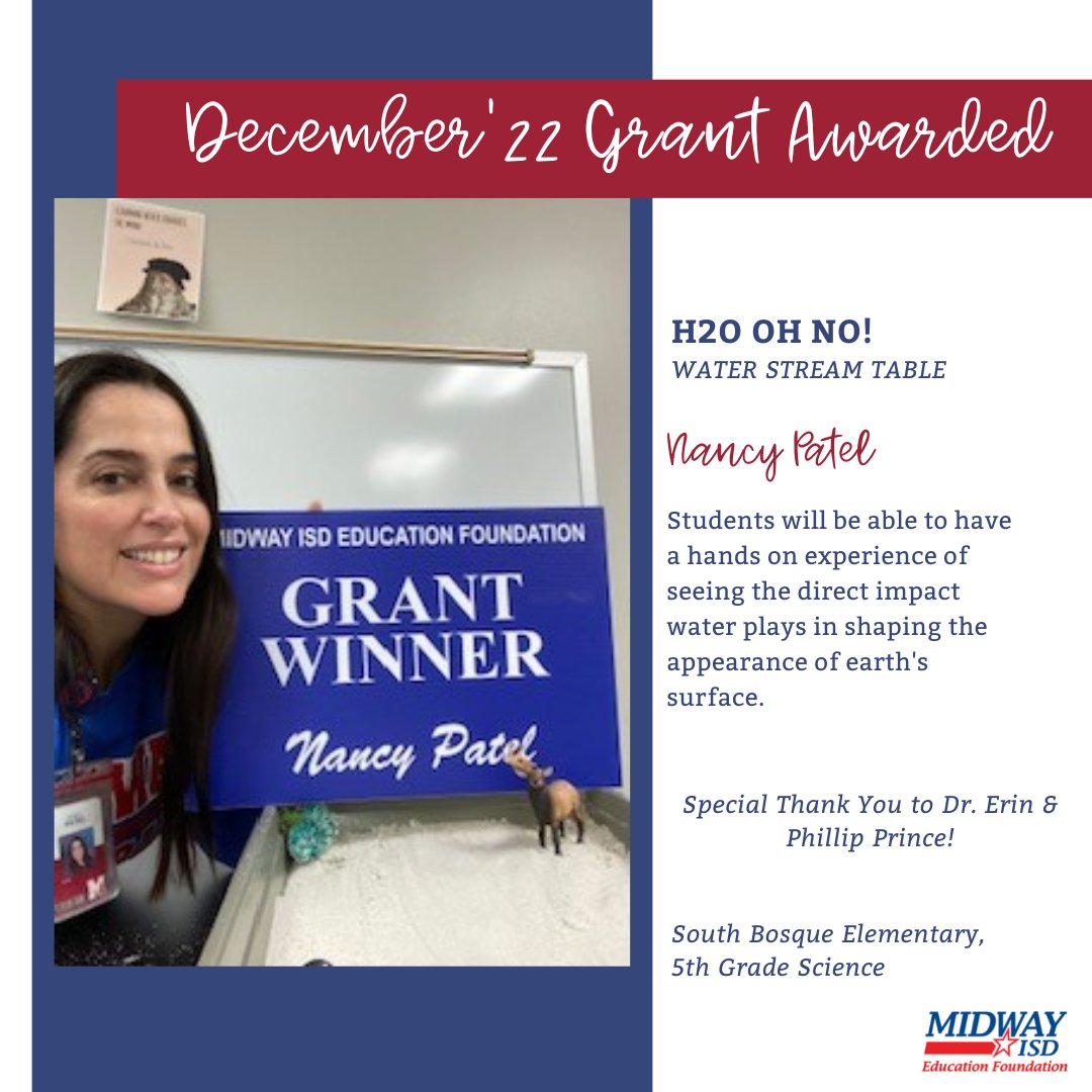 Take a look at the fantastic grants that were awarded in December. We can't wait to see the impact that these will make on our students. Our teachers are just the best! Thank you to our generous donors for making these grants possible.