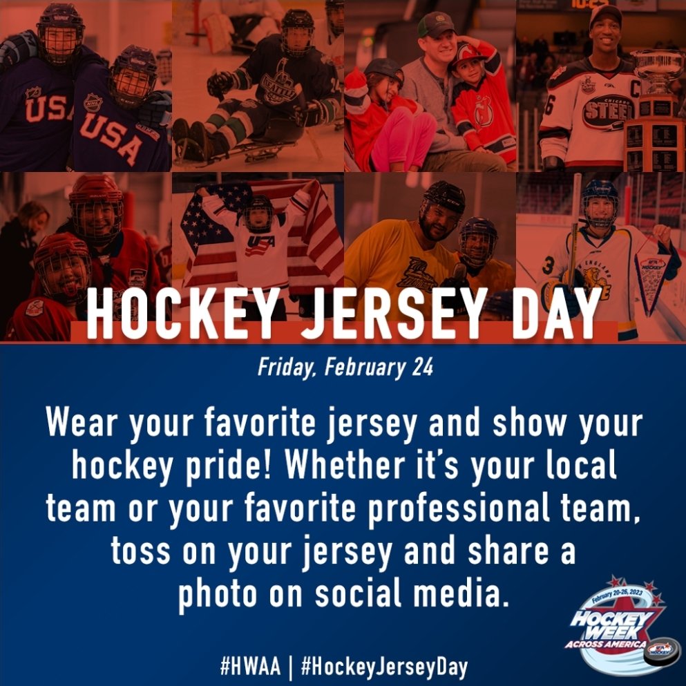 *** Hockey Jersey (Sweater) Day ***
In case you didn't know...
Friday, Feb 24 - 
Share your pictures here too!!!
#HockeyJerseyDay 
#HockeyWeekAcrossAmerica
#HWAA
<a href="/HockeyProsper/">Prosper Ice Hockey</a> <a href="/ProsperISD/">Prosper ISD</a> <a href="/ProsperHS/">Prosper High School</a> <a href="/RockHillHS/">Rock Hill High School</a> <a href="/ProsperRogersMS/">Rogers Middle School</a> <a href="/PISDReynolds/">Reynolds Middle School</a> <a href="/ProsperHaysMS/">Hays Middle School</a> <a href="/ProsperRushing/">Rushing Middle School</a>
