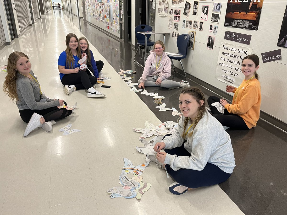 A handful of NJHS students stayed after school to help 8th grade ELA teachers string and hang butterflies from our Holocaust project <a href="/oakhillslions/">The Lions Den</a> <a href="/ela8_ohjh/">OHJH ELA 8</a> <a href="/HistoryHolcomb/">Holcomb History</a> #lovemylions