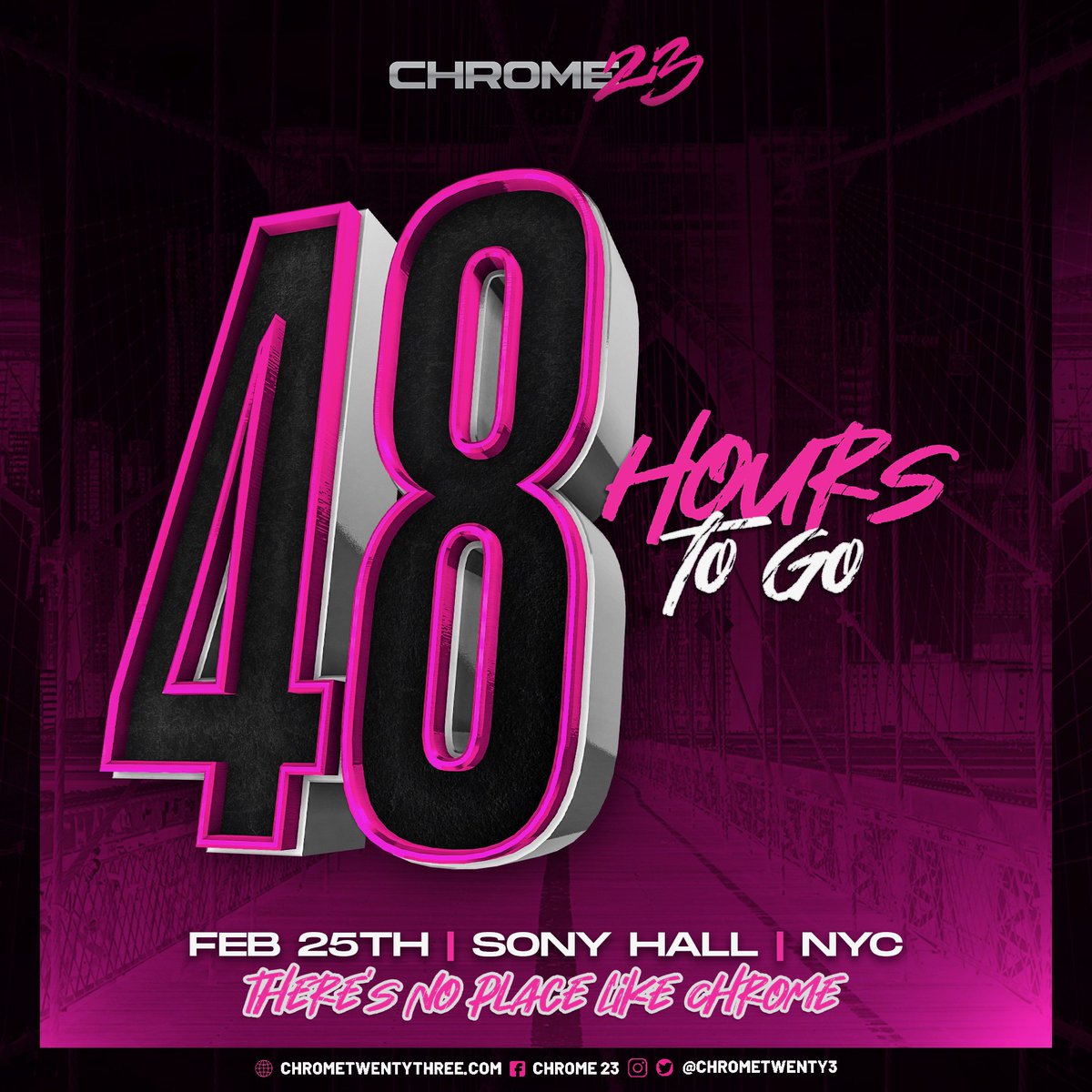 48 Hrs Away!!
#TheAnniversaryCard
Get your TIX/PPV NOW!
solo.to/chrometwenty3
#TheresNoPlaceLikeChrome