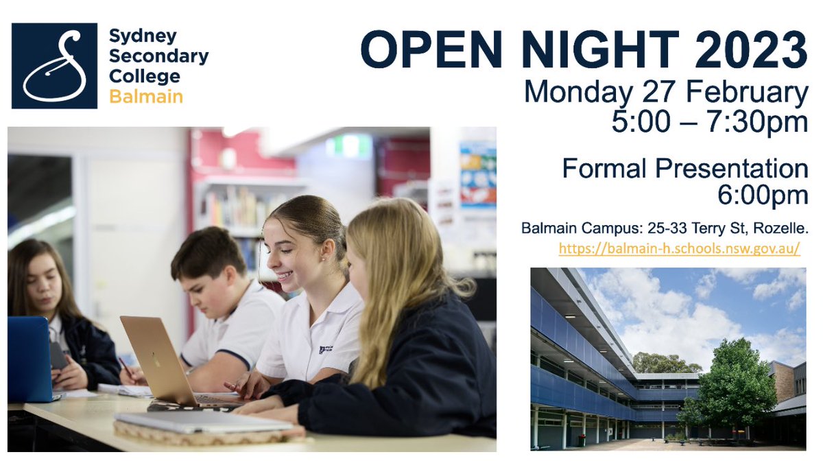 On Monday evening Balmain Campus is hosting our Open Night. Prospective families are invited to attend to meet our teachers, tour our facilities and hear about our programs. See you then! Monday 27 February 5:00 - 7:30pm Balmain Campus