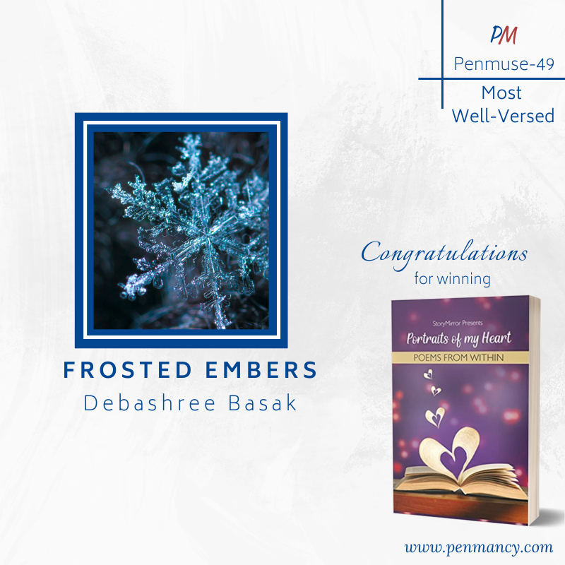 penmancy's tweet photo. RESULTS: #PenMuse-49

Let's congratulate-
✨ Nature Calls by Lakshmi Ajoy [Most poetically Sound]
✨ Frosted Embers by Debashree Basak [Most Well-Versed]
✨ The Creator by Sheela Iyer [Emotional Impact]

They win 'Portraits of my Heart' by Pradnya Surve https://t.co/mwqtQJfORF