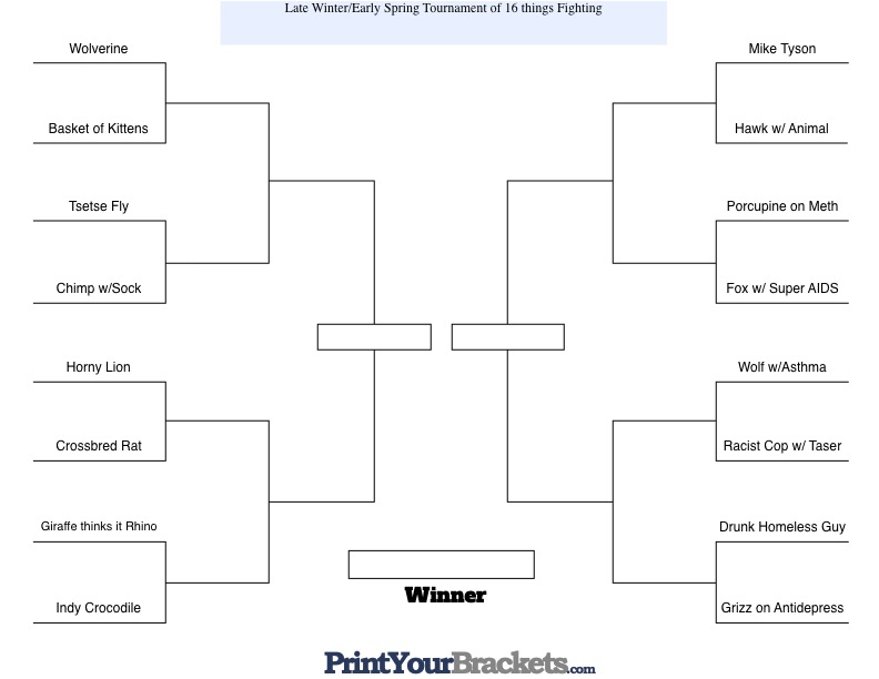 And here it is folks! The Tournament bracket has been set! Tune in live tomorrow night at 9:30 ET/ 6:30 PT for the first round!