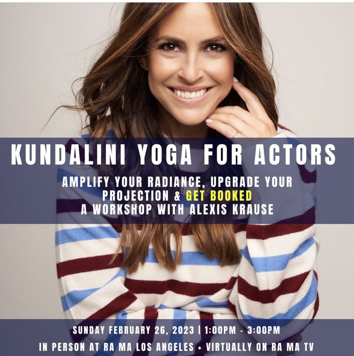 Calling all actors! (Or anyone wanting to elevate their presence, create opportunities, and become more magnetic) A Kundalini Yoga Workshop for Actors: Sunday Feb 26th 1-3pm!! Go to RaMaYogaInstitute.com to sign up! Btw I came out of twitter retirement for this announcement 🎉