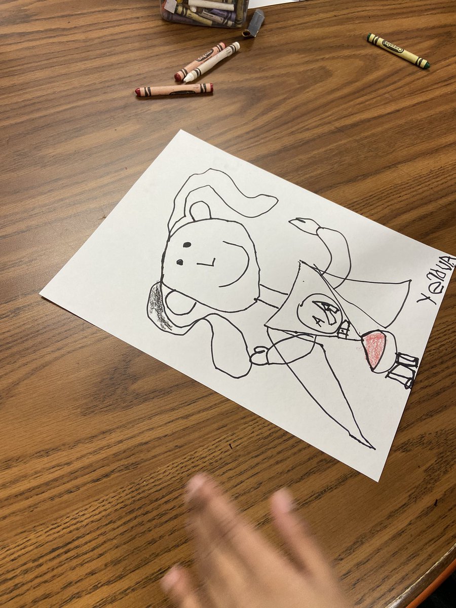 Today we had a mystery artist come in and share their artistic talents while teaching the Kinders how to draw super hero’s!  #collingswoodelementary