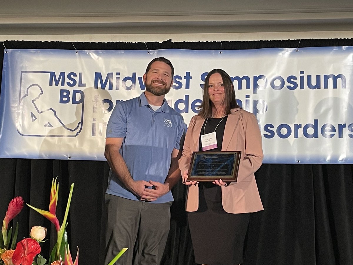 So proud of my colleague, Dr. Tara Kalis for receiving the Outstanding Building Leadership Award at the Midwest Symposium for Leadership in Behavior Disorders. Congratulations Dr. Kalis and to our RJC staff. #ParkHillProud