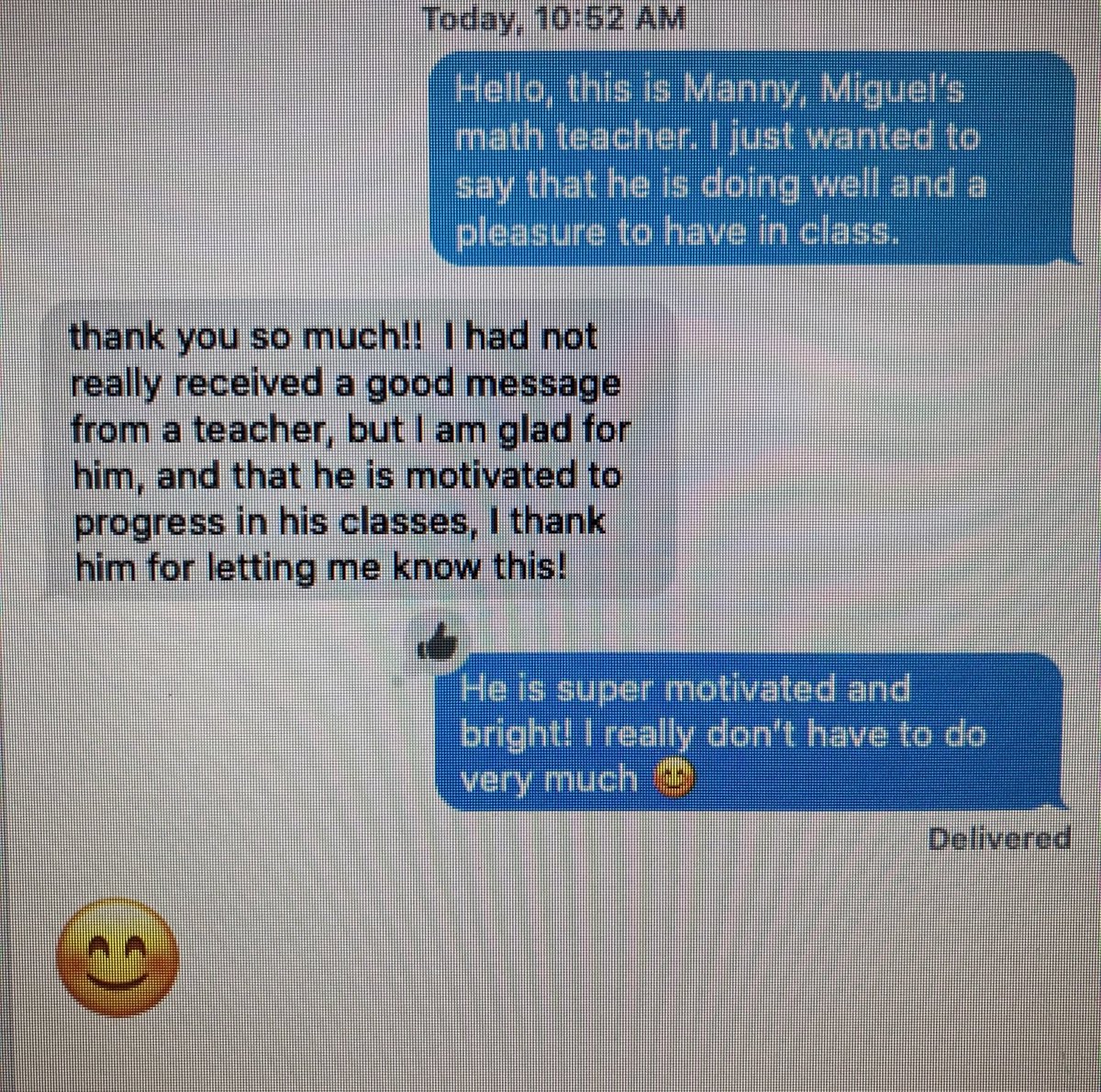 ShaneSafir's tweet image. Math teacher heart work💜. My coparent is teaching a district wide Algebra 2 credit recovery for students who have “failed” twice. He sent home 10 affirming texts to parents today and got this one back. In his words, “low investment, high return.”

#artofteaching #teachers #math