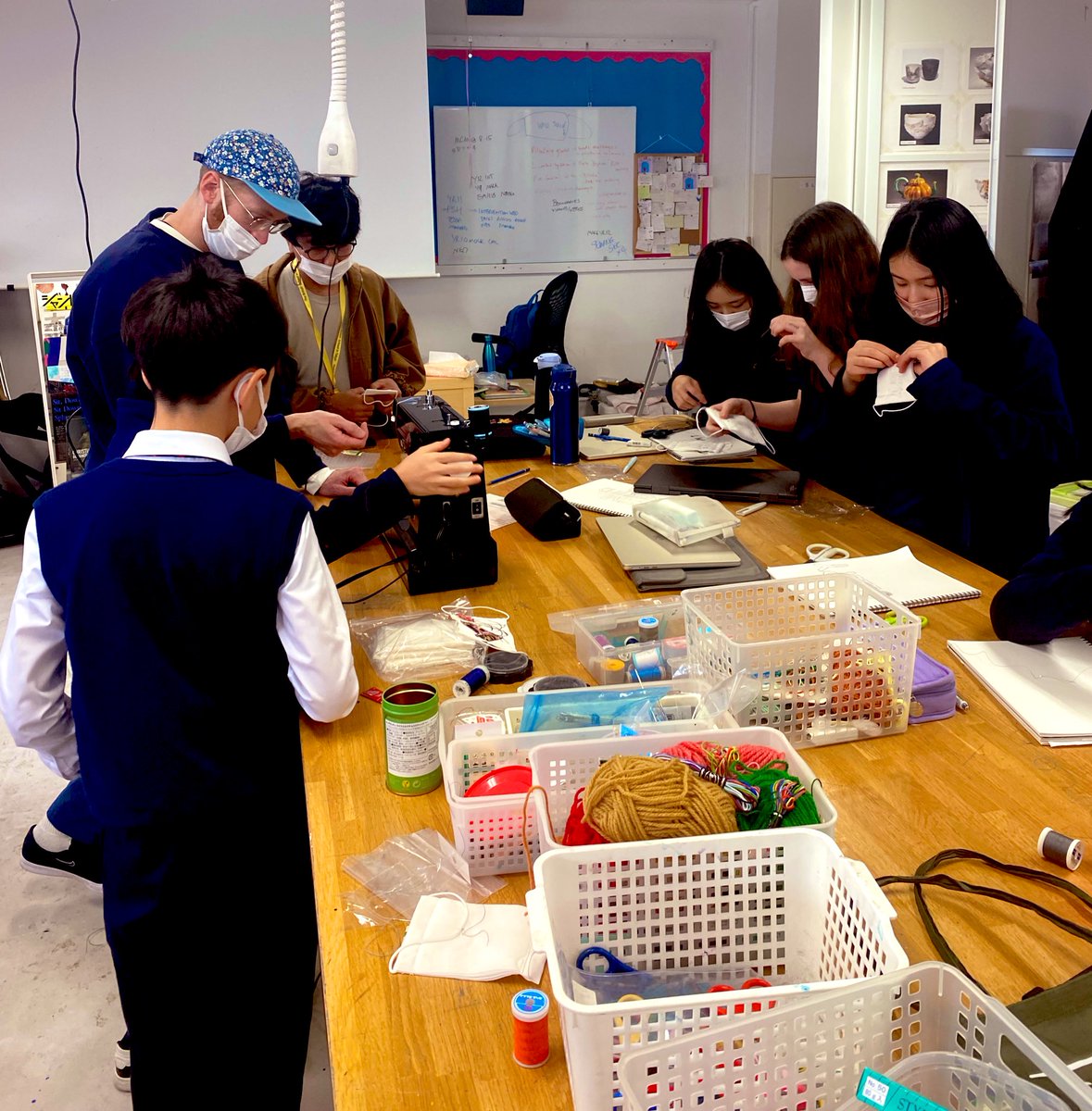 BST_Secondary's tweet photo. As part of our continuing partnership with our artist in residence, an embroidered masks workshop today in art. #bstdifference @BST_Tokyo https://t.co/dow71i9Z7G
